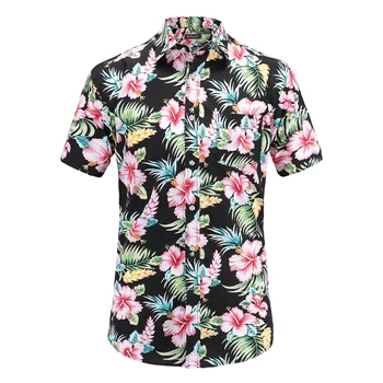 Plus Size 5XL 2019 Naujas Vasaros Mens Trumpas Rankovės Havajų Marškinėliai Medvilnės Atsitiktinis Gėlių Marškiniai Banga Reguliariai Mens Drabužių Mados