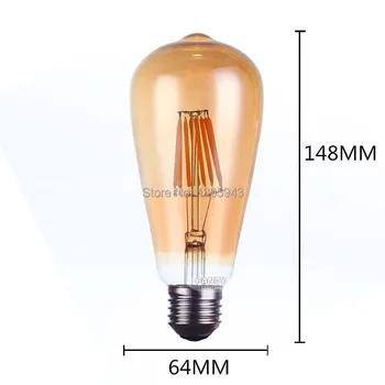6PCS Edisonas, Kaitinamosios Lemputės Aukso st64 pritemdomi led E27 110V, 220V ST64 2W 4W 6W 8W blubs 360 laipsnių energijos šviesos lempos