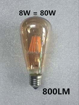 6PCS Edisonas, Kaitinamosios Lemputės Aukso st64 pritemdomi led E27 110V, 220V ST64 2W 4W 6W 8W blubs 360 laipsnių energijos šviesos lempos