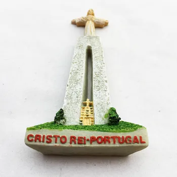 Portugalija Lisabona orientyrai Jėzaus Kristaus paminklas, turistų suvenyrų magnetiniai lipdukai šaldytuvas