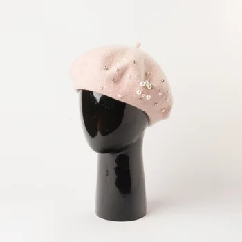 Korėjos versiją, rudenį ir žiemą, naujos kartos pearl dekoratyvinis vilnos beretės dailininko skrybėlių mados laisvalaikio vilnos bud bžūp moterų skrybėlės
