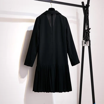 Plius dydis Moterų Rudenį juoda įpjovomis ilgas švarkas suknelė kailis 
