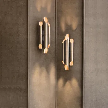Šiaurės Prabanga bambuko sienos lempos Post-modernus minimalistinio golden sienos lempos viešbučio kambarį kūrybos šviesa