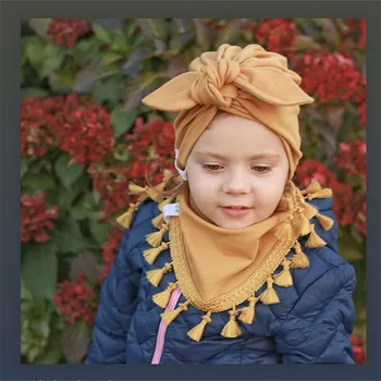 Mados Pavasario Kūdikio kepurė su Trikampis Šalikas Triušio Ausies Baby Girl Skrybėlę, Šaliką Rudens Žiemos Kūdikio Kepuraitė Kūdikių Šalikas Vaikai Beanies