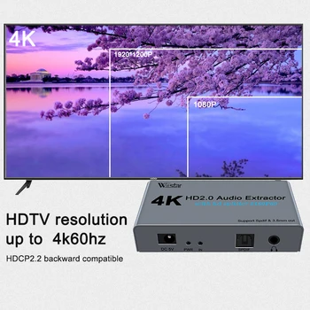 1x2 HDMI Splitter Spdif 3.5 MM Audio Extractor HDMI 2.0 Ultra 4K 1-2 Iš 4K60HZ HDR 3D 