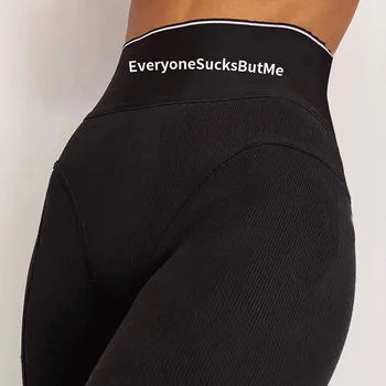 InstaHot atsitiktinis liesas legging moterų kelnės laiškas spausdinti aukštos juosmens juoda tampri pantalones fitneso yogo sporto kelnės 2020 m.