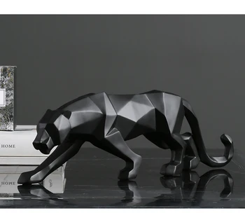 Spalva Šiuolaikinio Abstraktaus Juoda Balta Geometrinis Leopard Statula Darbalaukio Dervos Pantera Amatų Skulptūros Dekoro Gyvūnų Statulėlės