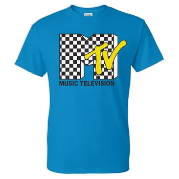 Vyrai MTV su Šaškių lentos Modelis Spausdinti Mens 1980 Drabužių Streetwear Sportas O-Kaklo Marškinėlius Atsitiktinis Mados Medvilnės marškinėliai.