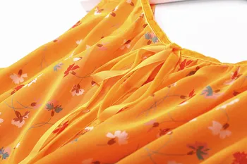 Moterų Gryno Šilko Ilga Suknelė vintage apelsinų gėlių be rankovių su kišenėje M L JN390