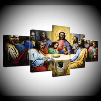 5 Gabalus HD Spausdinti Jėzus Paskutinę Vakarienę, Namų Puošybai Kambarį Tapybos Ant Drobės Sienos Meno Plakatas ir Spaudinių Iliustracijos
