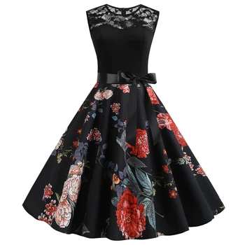 Derliaus Hepburn Stiliaus Suknelė Moterų Plius Dydis Nėrinių Nėrinių Spausdinti Suknelė Elegantiškas Ponios Pavasario Vasaros Rankovių Sūpynės Šalis Suknelė