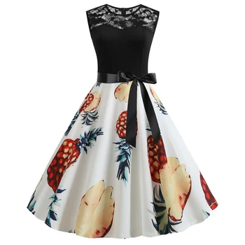 Derliaus Hepburn Stiliaus Suknelė Moterų Plius Dydis Nėrinių Nėrinių Spausdinti Suknelė Elegantiškas Ponios Pavasario Vasaros Rankovių Sūpynės Šalis Suknelė