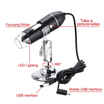 500X 1000X 1600X 3 In 1 Naujas Nešiojamas USB Tipo c Kišeninis Skaitmeninis Mikroskopas su 8 LED Endoskopą USB Zoom didinamasis stiklas, Kameros Stovas