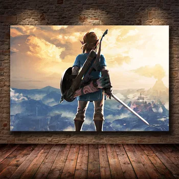 Neįrėminti Žaidimo Plakatą, Dekoruoti Tapyba Legend of Zelda: Breath of The Wild HD Drobės Drobės Tapybos Meno Plakatas