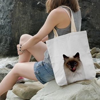 Naujų Gyvūnų Drobė Maišelis Cute Cat Rankinė Moterims Pirkinių Krepšys Korėjos Paprastas Nešti Maišą Daugkartinio Naudojimo Didelės Talpos Ekologinio Saugojimo Krepšys