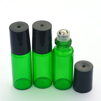 Karšto Mėginio Roller Žalioji Butelis Tuščias Kvepalai eterinis Aliejus Roll-On 5ml Buteliukas su Juodo Plastiko Dangteliu Butelį, 5vnt