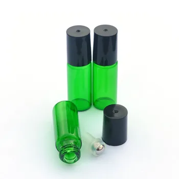 Karšto Mėginio Roller Žalioji Butelis Tuščias Kvepalai eterinis Aliejus Roll-On 5ml Buteliukas su Juodo Plastiko Dangteliu Butelį, 5vnt