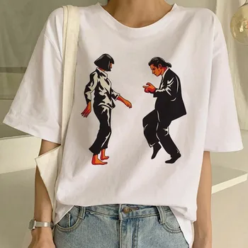 Pulp Fiction Filmas Juokingas Spausdinti Marškinėliai Moterims Mia Harajuku Ulzzang Vasaros T-shirt Mados Mergelės Marijos Mia Marškinėlius Viršuje Tees Moteris