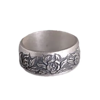 Naujas kietasis 990 gryno sidabro moteris žiedas, elegantiškas ir elegantiška gėlė, bijūnas, plataus veido, žiedas, retro Tailando sidabro matinis moterų žiedas