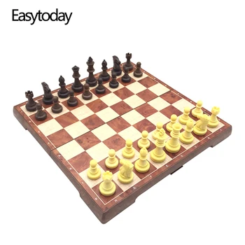 Easytoday Magnetiniai Šachmatai Žaidimai Lankstymo Nustatyti, Plastikiniai Šachmatų Šaškių Dvi viena Šachmatų lenta, Stalo Žaidimai, Pramogos Dovana