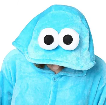 HKSNG Flanelė Suaugusiųjų Cookie Monster Onesies Kigurumi Pižama Animacinių filmų Helovinas Kostiumas Šalis Elmo Cosplay Kostiumų Sleepwear Pižamos