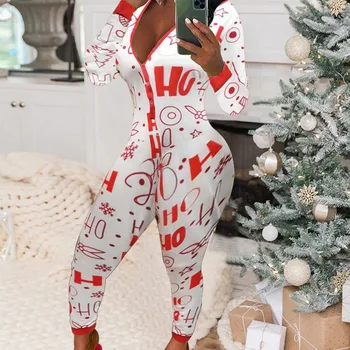 Moteriški Seksualus V-Kaklo Bodycon Šalis, Naktiniai Drabužiai Jumpsuit Pižama Sleepwear Ilgomis Rankovėmis Romper Mygtuką Jumpsuit Kalėdų Clubwear 2020 M.