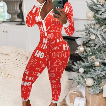 Moteriški Seksualus V-Kaklo Bodycon Šalis, Naktiniai Drabužiai Jumpsuit Pižama Sleepwear Ilgomis Rankovėmis Romper Mygtuką Jumpsuit Kalėdų Clubwear 2020 M.