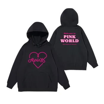 Apink sveiki atvykę į pink pasaulio koncertų pačiu spausdinimo hoodies kpop unisex vilnos/plonas megztinis prarasti palaidinukė 2 spalvos