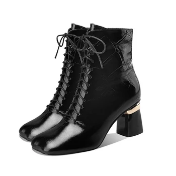 MLJUESE 2021 moterų batai Karvės odos žiemos trumpas pliušinis ginklą spalvų užtrauktukų aikštėje kojų aukšti kulniukai moterų batai