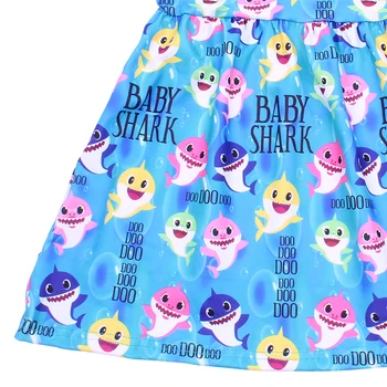 Karšto Pardavimo Vasaros Kūdikių Mergaičių Dress Blue Rykliai Vaikų Boutique Milksilk Suknelė Kelio Ilgis Rankovių Animacinių Filmų Drabužiai