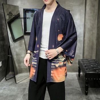 Kimono Megztinis Vyrams Yukata Japonų Kimono Vyrų Spausdinti Azijos Kimono Cosplay Kostiumų Viršų Paplūdimio Plonas Atsitiktinis Kailis Apsauga Nuo Saulės, Marškinėlius