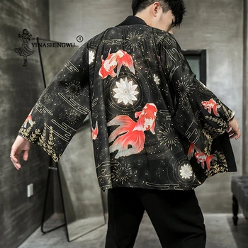 Kimono Megztinis Vyrams Yukata Japonų Kimono Vyrų Spausdinti Azijos Kimono Cosplay Kostiumų Viršų Paplūdimio Plonas Atsitiktinis Kailis Apsauga Nuo Saulės, Marškinėlius