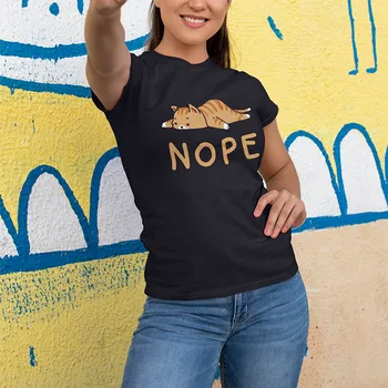 Mielas marškinėliai Moterims Nope Katė Kawaii Spausdinti Gyvūnų Aukštos Kokybės Medvilnės Minkštas Viršūnes Dovana Vasaros Moterų Tee