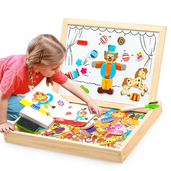 100+Vnt Medinis Žaislas Magnetinė Dėlionė, Žaislai Vaikams, 3D Metalo Įspūdį Vaikams Tangram Piešimo Lenta Mokymosi Medienos Žaislai, Kūdikių Oyuncak