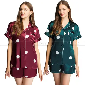 Moterų Satino Pižama Nustatyti Pyjama Nustatyti Trumpas Rankovės Sleepwear S~ 3XL Plius