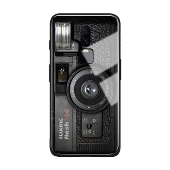 Nostalgiškas kamera kasetinį prabanga sklandžiai grūdinto stiklo dangtis minkštas silikoninis telefono dėklas shell OnePlus 6 6t 7 7T pro