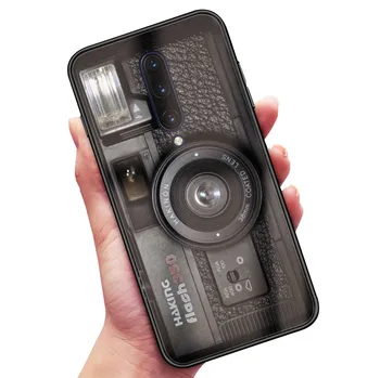 Nostalgiškas kamera kasetinį prabanga sklandžiai grūdinto stiklo dangtis minkštas silikoninis telefono dėklas shell OnePlus 6 6t 7 7T pro
