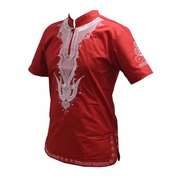 Dashikiage Vyrų Raudona Juoda Balta Siuvinėjimo Trumpas Rankovės Tradicinių Malyje Afrikos Vintage marškinėliai