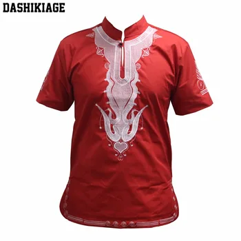 Dashikiage Vyrų Raudona Juoda Balta Siuvinėjimo Trumpas Rankovės Tradicinių Malyje Afrikos Vintage marškinėliai