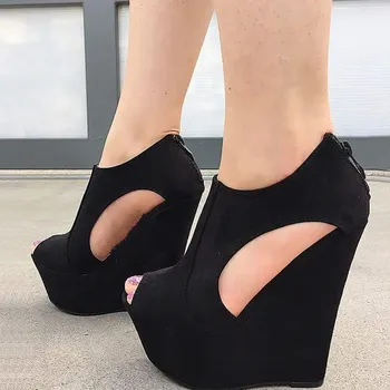 Moterų batai, moterims aukštakulniai, pleišto sandalai, juodas 16cm pleišto sandalai, seksualus vis dar gali būti pritaikytas spalva