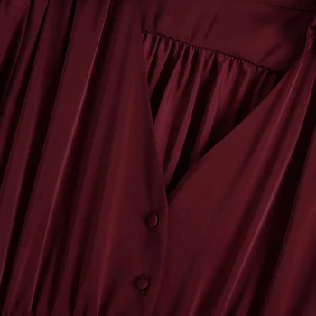 2020 Naujas Moterų Satino Suknelė Johnny Apykaklės Ilgio Sluoksniuotos Rankovėmis Asimetriškas hem Derliaus Midi Suknelė Elegantiškas Mados atsitiktinis Suknelės