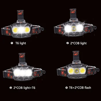 Super Ryškus LED Žibintai T6+2COB LED Šviesų Žibintas atsparus vandeniui Žibintuvėlis, Lanterna žibintas Naudoti 2*18650 baterija, Kempingas