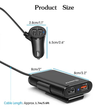 Greitai Įkrauti QC 3.0 Automobilinis Įkroviklis 4 Prievadų USB Automobilinis Įkroviklis, 1.7 m ilgiklis už mobiliojo ryšio telefoną 