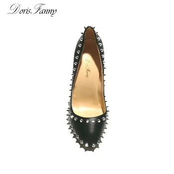 Doris Fanny, Suapvalinti Tne kniedės Seksualių aukštakulnių dygliuotos juoda stiletto batai-for-moterų kulniukai 2020 12cm moteris siurbliai