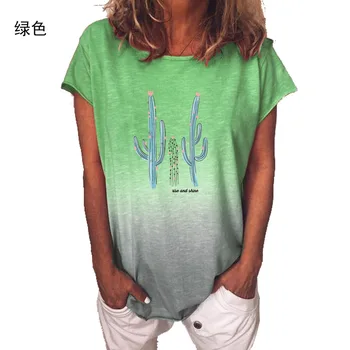 Plus Size 5XL Vaivorykštė Gradientas Moterų Marškinėlius 2021 Harajuku Kaktusas Spausdinti Laisvi Marškinėliai Moteriška Trumpas Rankovės Grafinis Viršūnės T-shirt