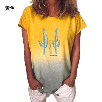 Plus Size 5XL Vaivorykštė Gradientas Moterų Marškinėlius 2021 Harajuku Kaktusas Spausdinti Laisvi Marškinėliai Moteriška Trumpas Rankovės Grafinis Viršūnės T-shirt