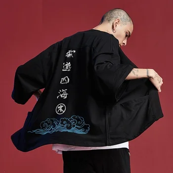 Japonijos Kimonos Vyrų Marškinėliai Cardigan Palaidinė Yukata Vyrų Haori Obi Drabužius Samurajų Apranga Vyrų Kimono Megztinis Vyrams KK3257
