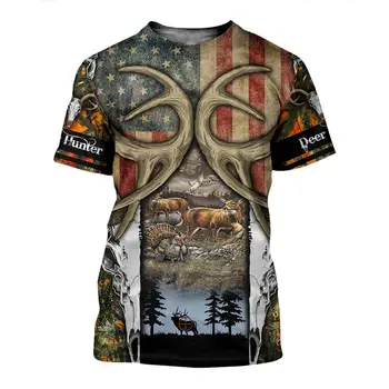 Gyvūnų Žvejyba, elnių Medžioklė Camo 3D Atspausdintas Vyrų, moterų marškinėliai Harajuku vasaros Trumpas rankovės marškinėliai Atsitiktinis marškinėliai viršų stiliaus-1