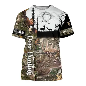 Gyvūnų Žvejyba, elnių Medžioklė Camo 3D Atspausdintas Vyrų, moterų marškinėliai Harajuku vasaros Trumpas rankovės marškinėliai Atsitiktinis marškinėliai viršų stiliaus-1