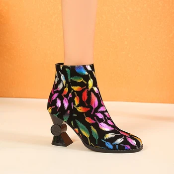 2020 m. Europos ir Amerikos stiliaus spalvingų grafiti Aukšto kulno trumpas batai, šilta, apvalios galvos moterų batai medvilnės batai 34-43